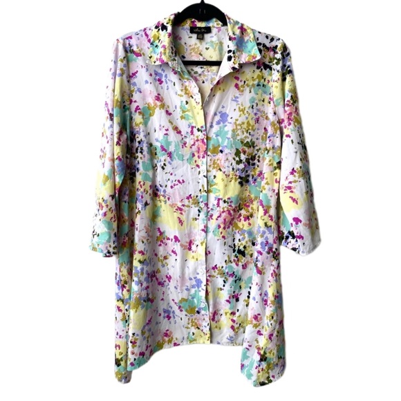 Melissa Paige Pastel Abstract Watercolor Flower Print Blouse Tunic size Large - Picture 1 of 8